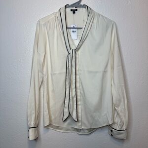 Express Relaxed Portofino Tipped Tie Neck Hidden Button Up Blouse Size Small New